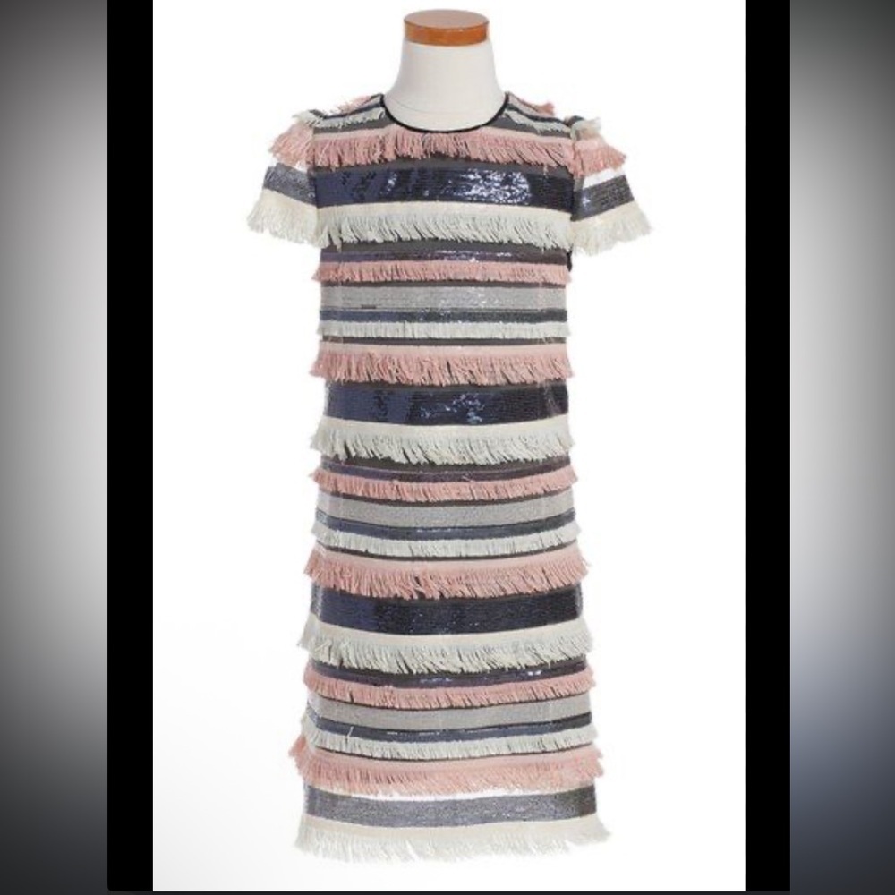 Milly Minis Striped Fringe Kids Dress - 10